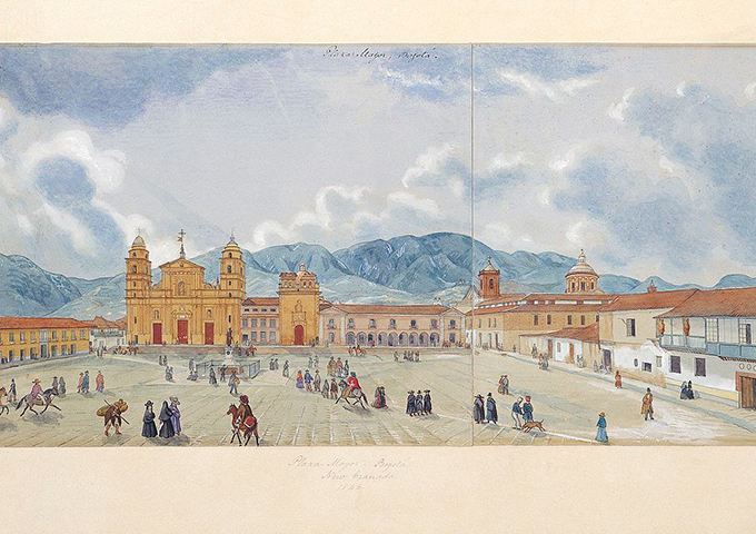 La-plaza-Mayor-de-Bogota-en-1846-acuarela-de-Edward-Mark-Dominio-publico