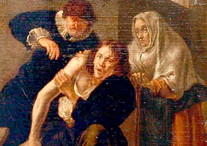 Gerrit-Ludens-Sutura-de-una-herida-menor-en-una-barberia-Siglo-XVII