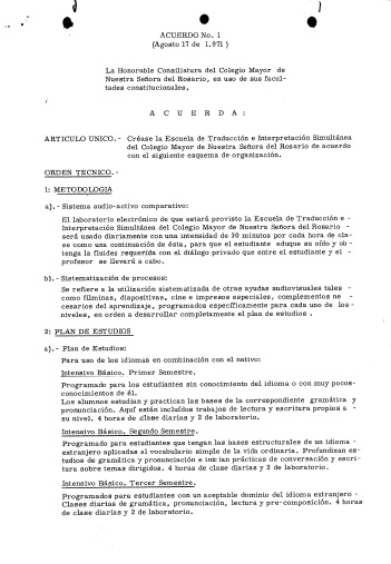 Acuerdo No. 1, Agosto 17 de 1971.