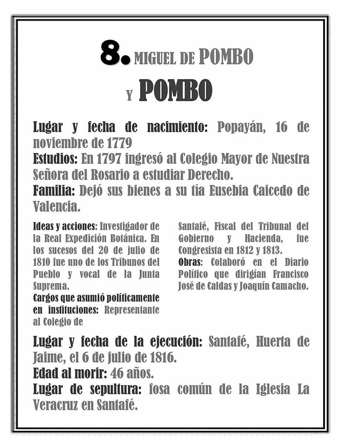 Miguel Pombo y Pombo descripción estudiante del Colegio Mayor de Nuestra Señora del Rosario año 1800