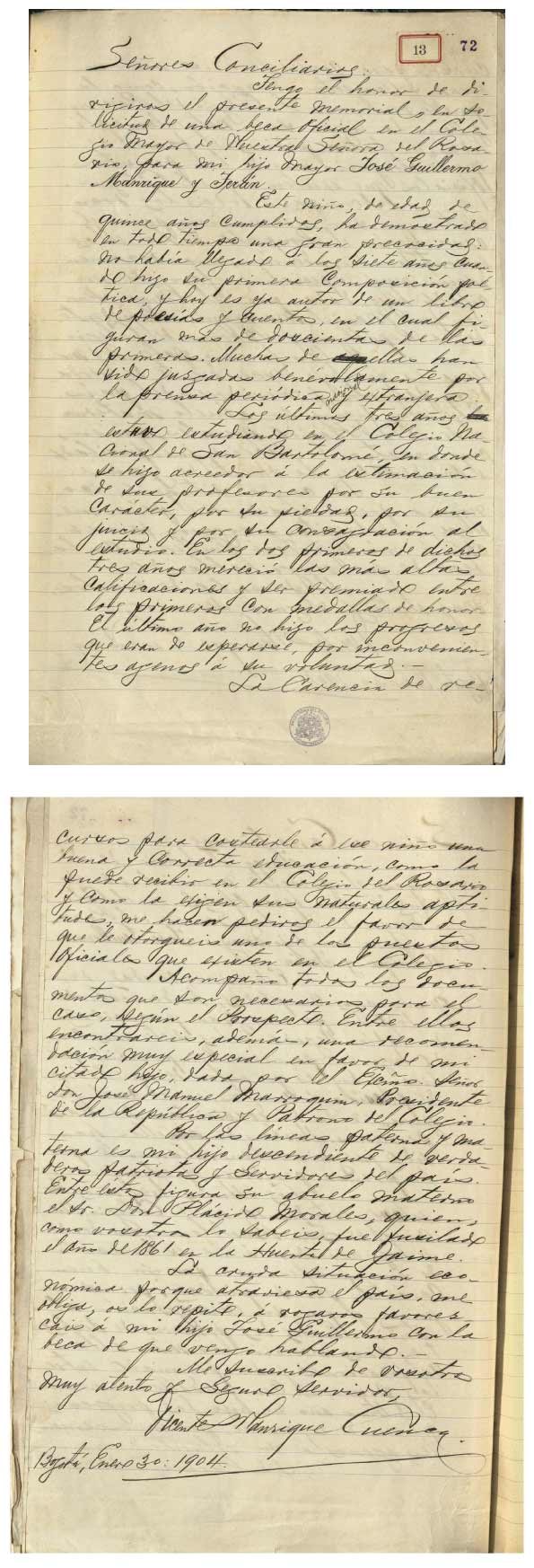 Documentos adjuntos del joven Arturo Acuña , 1903. AHUR, Caja 77, folio 47 y 51