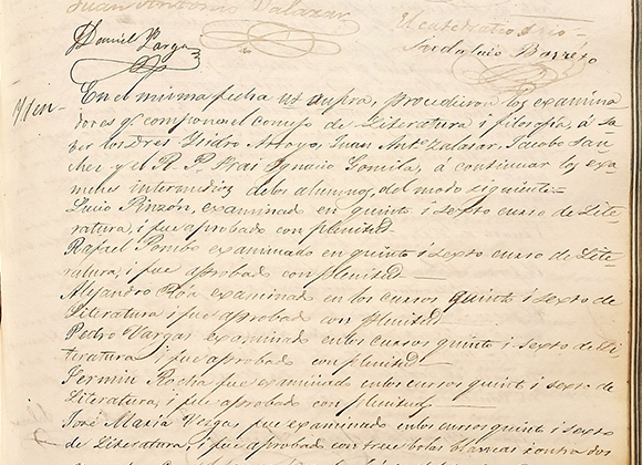 Exámenes del Consejo de Literatura y Filosofía, 1846. AHUR vol. 177 f. 112r. 