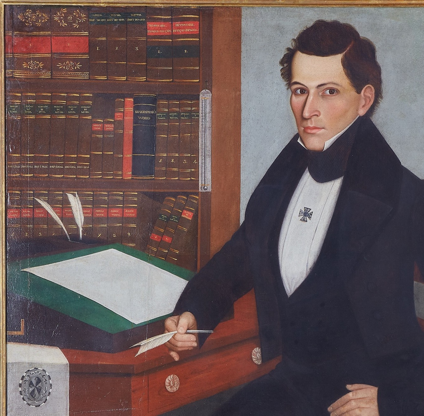 Anónimo. Lorenzo María Lleras (detalle). Museo de la Universidad del Rosario. El termómetro acaso recuerde la época en que defendía conclusiones científicas, como estudiante de Filosofía del Rosario.