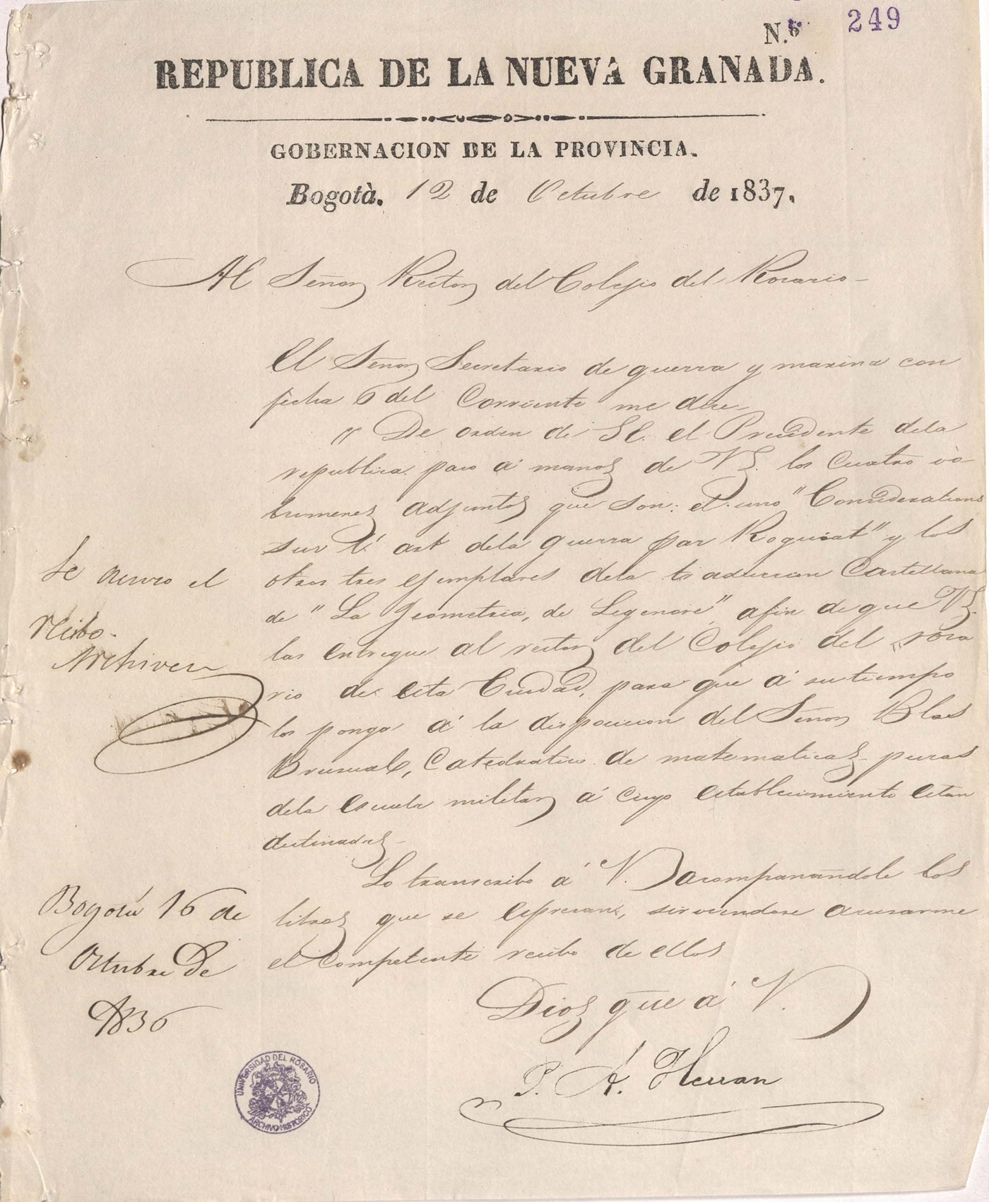 comunicacion-de-herran-al-rector-del-rosario-12-10-1837