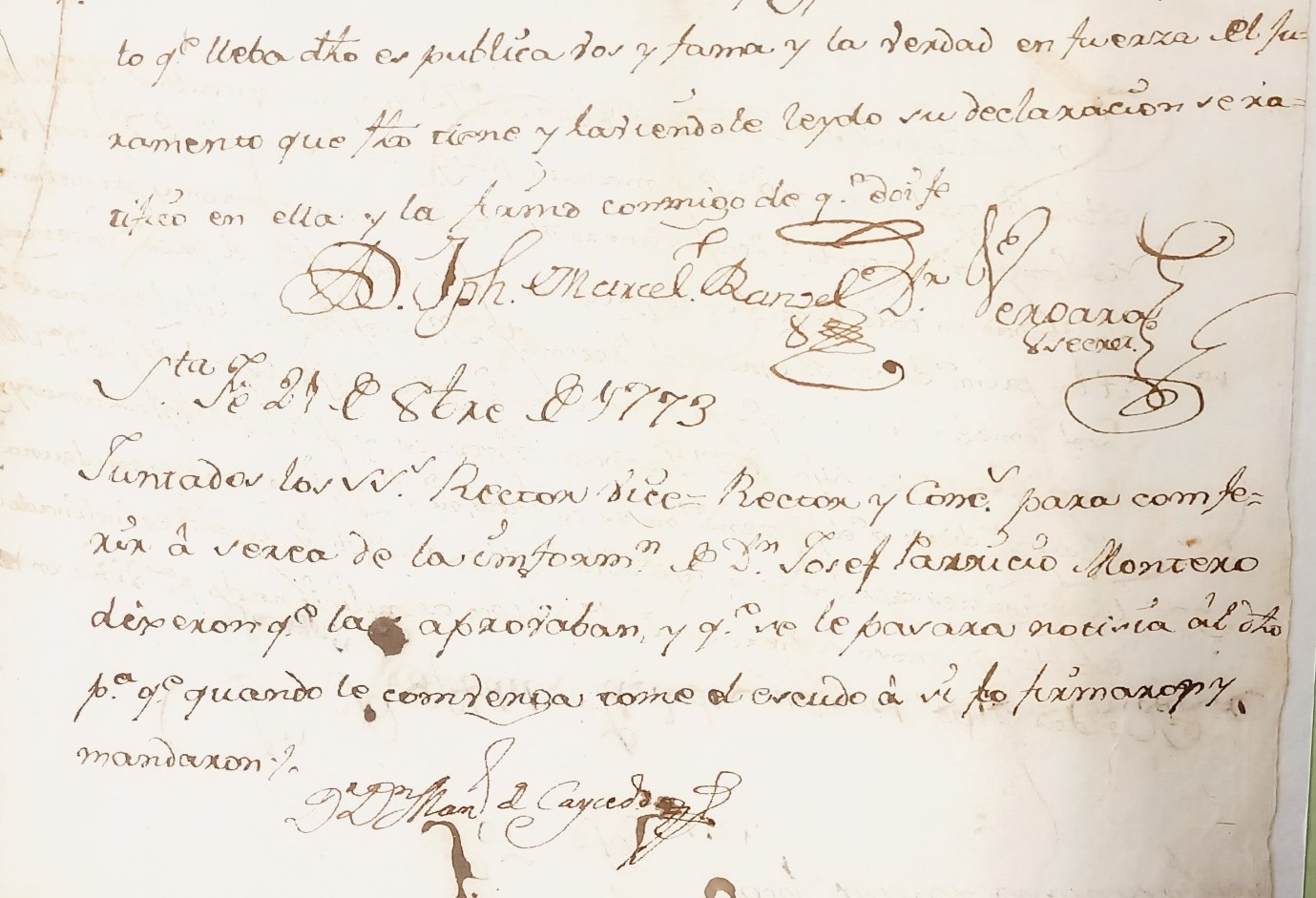 Firma del Dr. Rangel en la información de José Gómez Montero. AHUR caja 108 ff. 218-225.