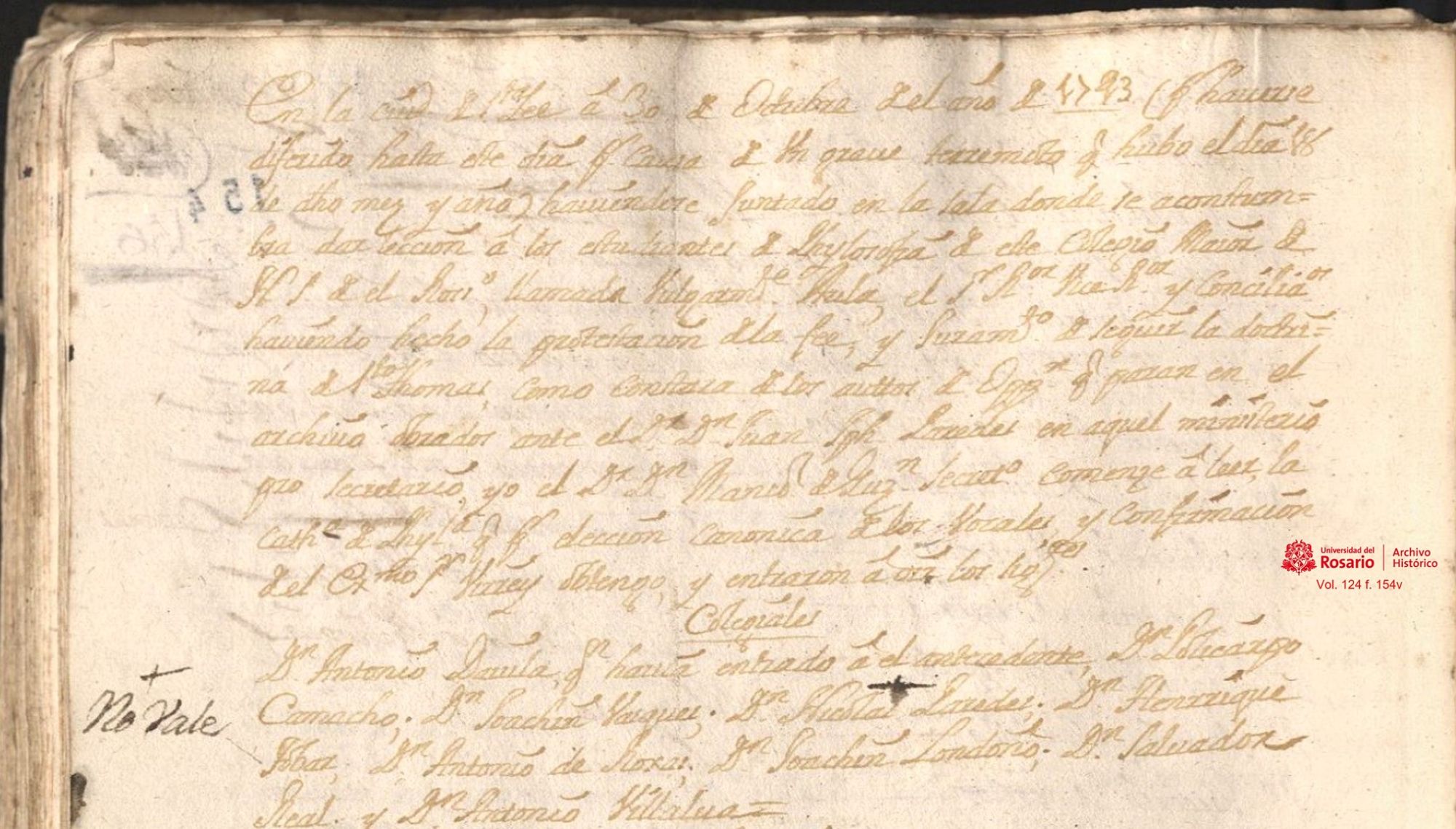 Inauguración del curso de Filosofía de 1743. AHUR vol. 124 f. 154v.