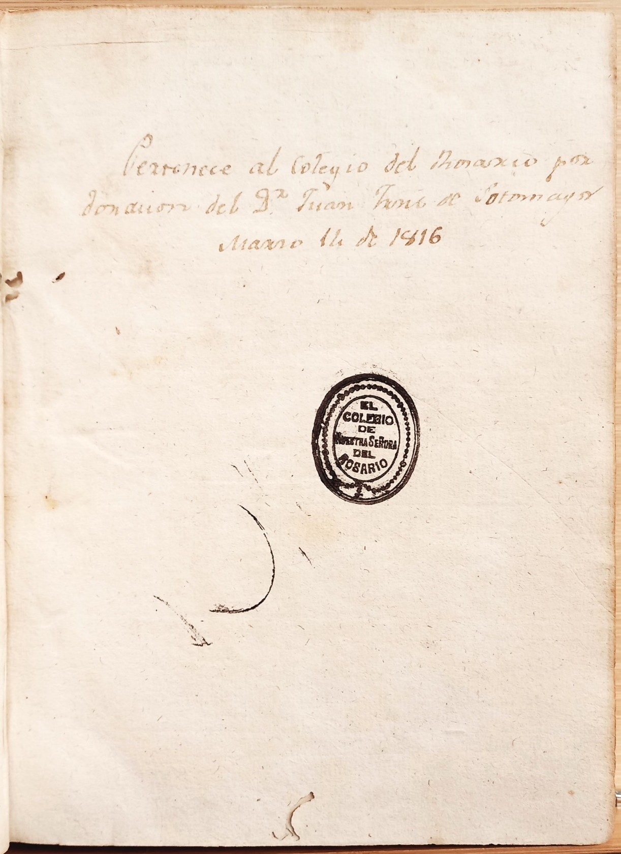 Nota de propiedad del Dr. Fernández de Sotomayor, en la obra de Sigaud. AHUR E06N015 Ej. 1.