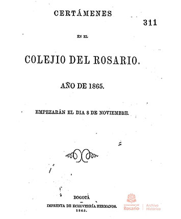 Certámenes del Colegio del Rosario, año 1865
