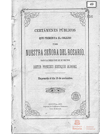 Certámenes públicos que presenta el Colegio del Rosario 1869