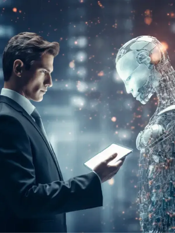 retrato de una persona y un robot