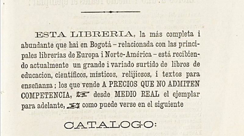 El catálogo de una librería bogotana del siglo XIX